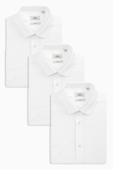 White Slim Fit Easy Care Single Cuff Shirts 3 Pack