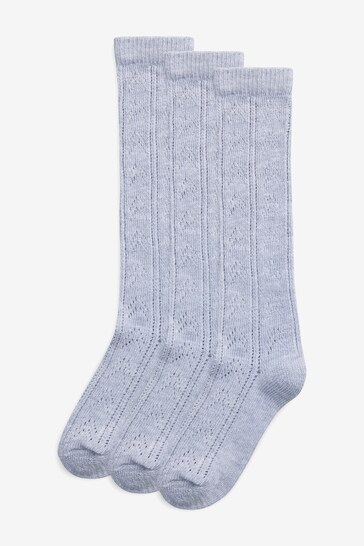 Grey 3 Pack Cotton Rich Pointelle Knee High School Socks