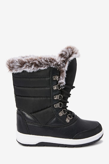Black Waterproof Warm Faux Fur Lined Snow Boots