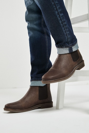 Brown Waxy Finish Leather Chelsea Boots