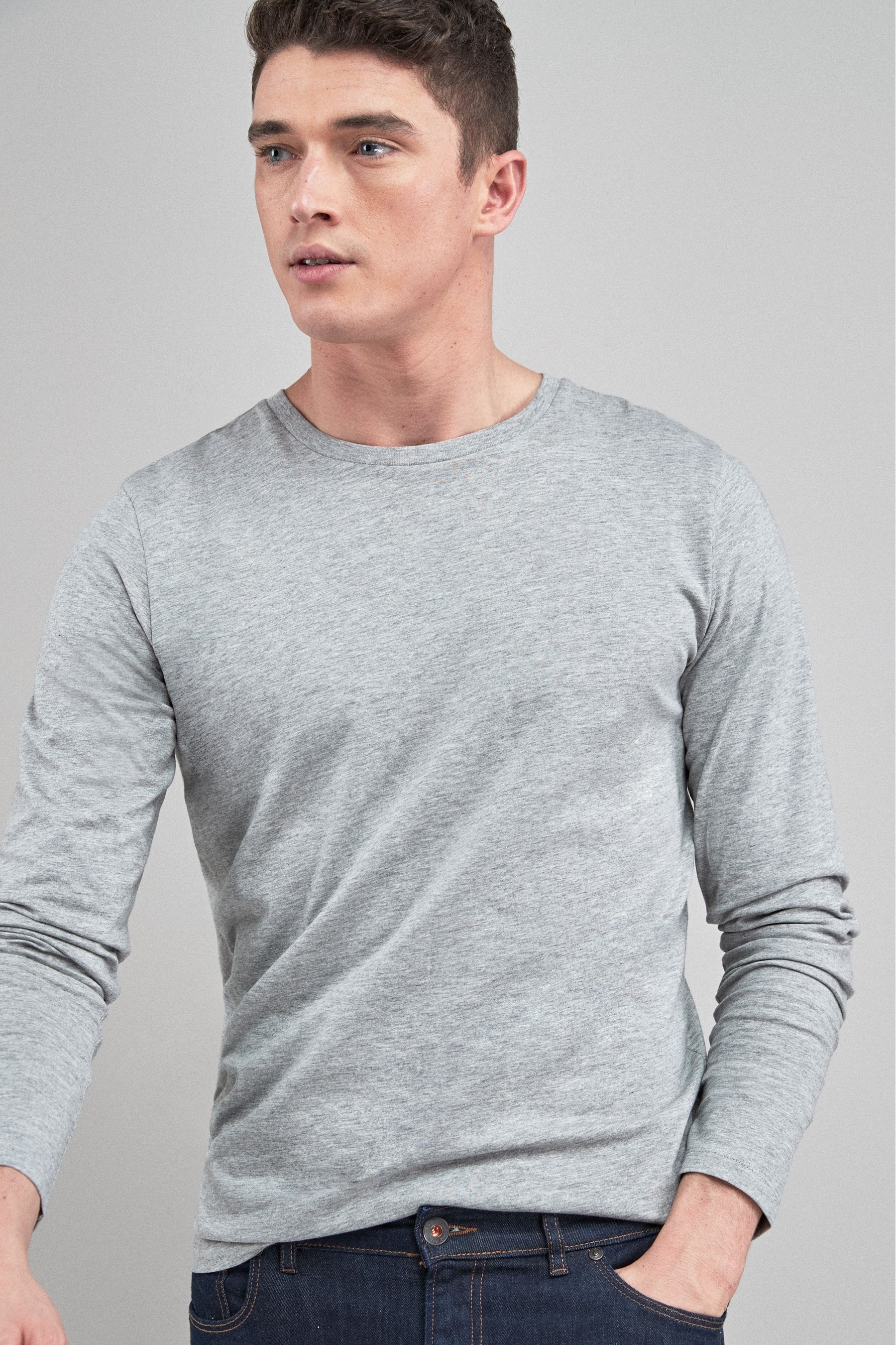 Buy Grey Marl Long Sleeve Crew Neck T-Shirt from the Next UK online shop