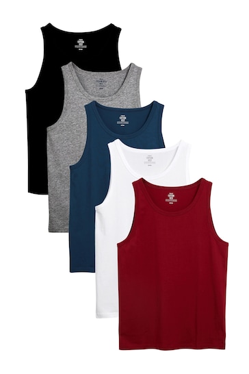 Burgundy Red/Black/White/Navy/Grey Marl Vests 5 Pack