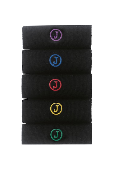 Initial Black Embroidered Lasting Fresh Socks 5 Pack