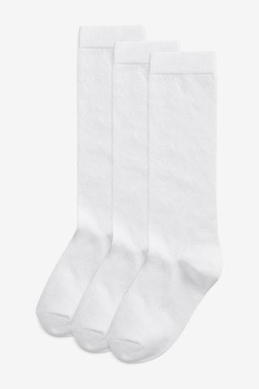 White Diamond 3 Pack Cotton Rich Knee High School Socks