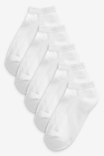 White 5 Pack Cotton Rich Cushioned Sole Trainer Socks