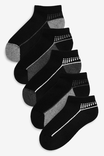 Monochrome 5 Pack Cushioned Footbed Sports Trainer Socks