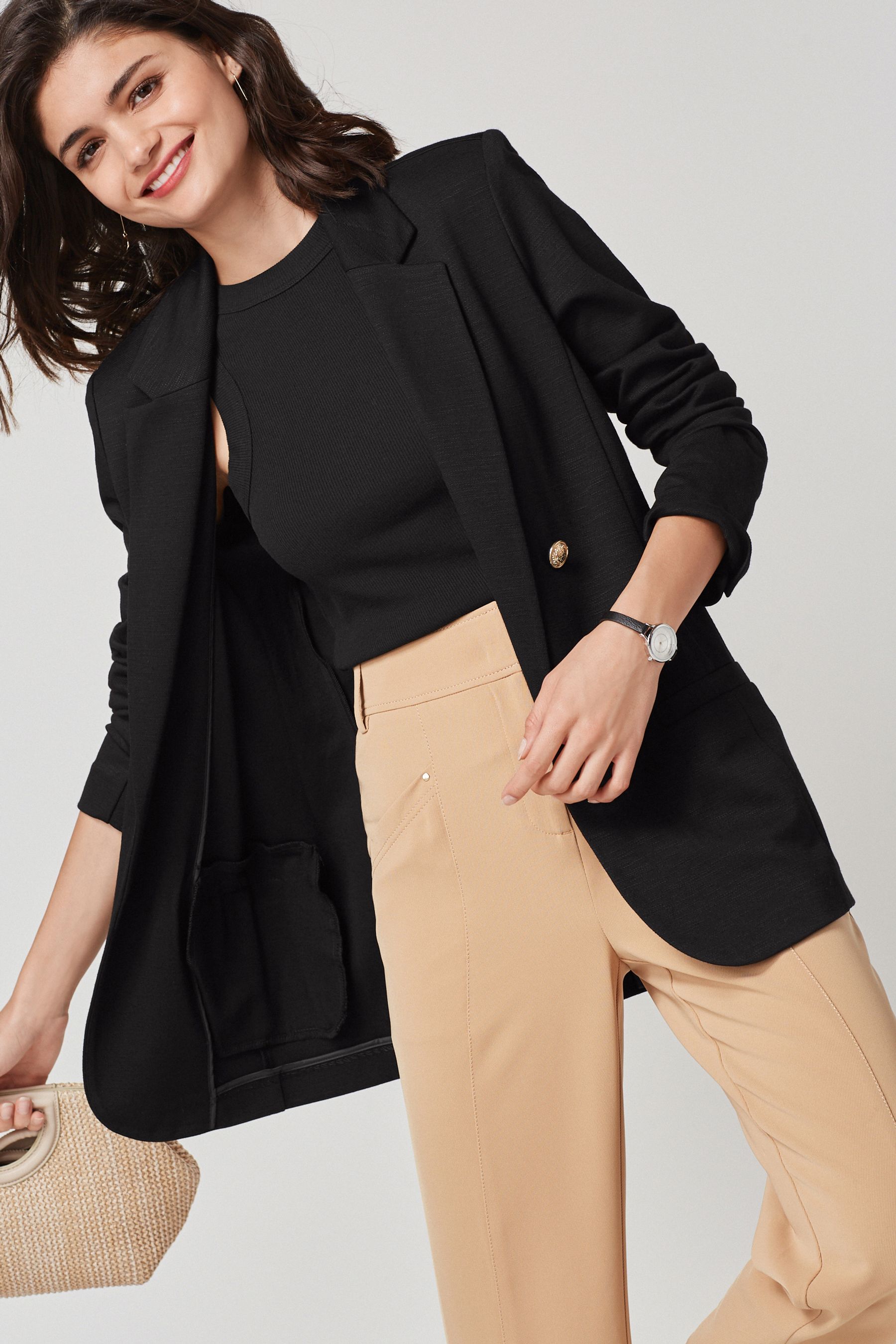Women's black ponte blazer hot sale
