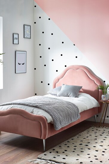 Opulent Velvet Blush Pink Princess Kids Upholstered Bed Frame