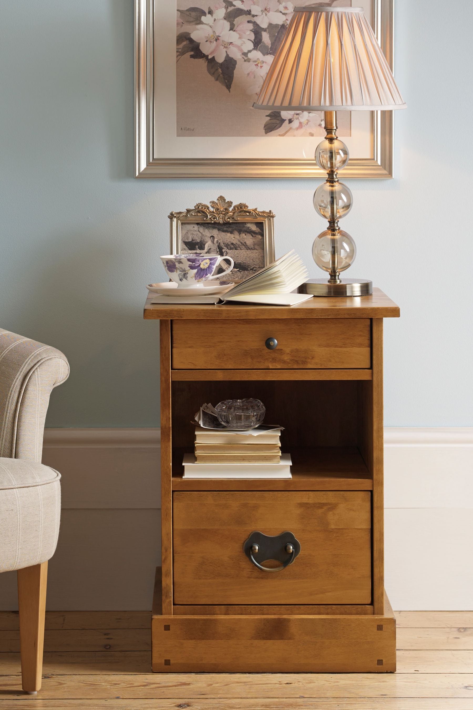 Honey oak store bedside table