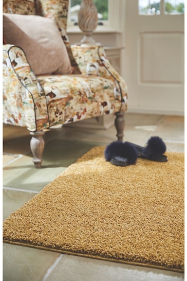 My Mat Ochre Yellow Soft Stain Resistant And Washable Rug