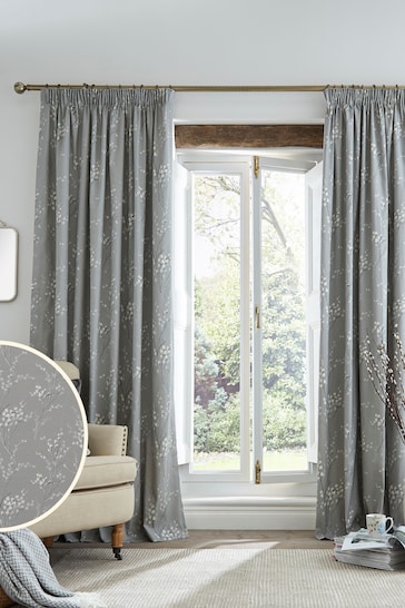 Laura Ashley Steel Grey Pussy Willow Lined Lined  Pencil Pleat Curtains