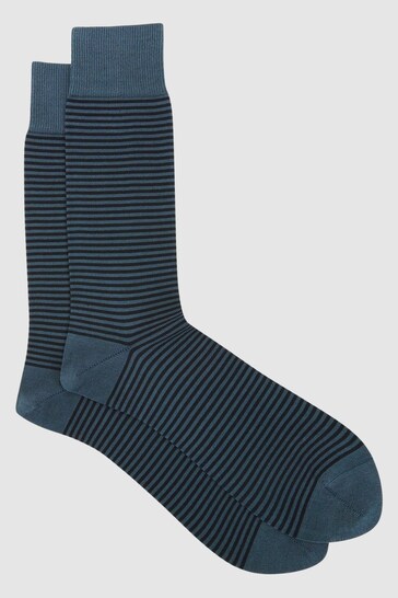 Reiss Airforce Blue/ Navy Mario Stripe Striped Socks