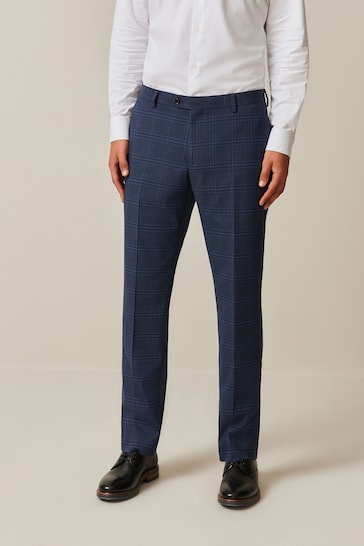 Blue Slim Bold Check Suit Trousers