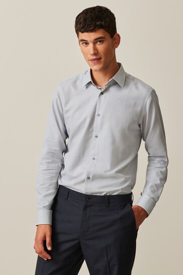 Light Grey Slim Fit Easy Care Textured Shirt