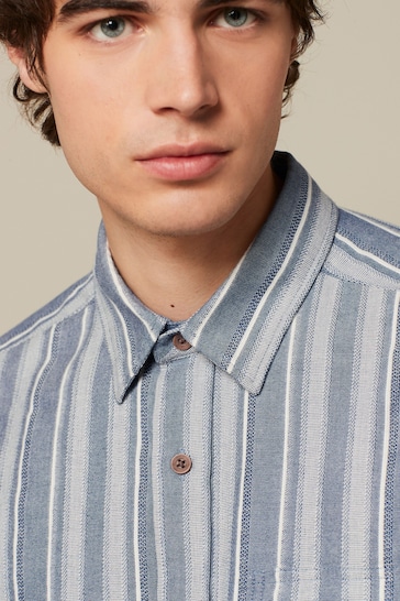 Blue Textured Stripe Long Sleeve Shirt