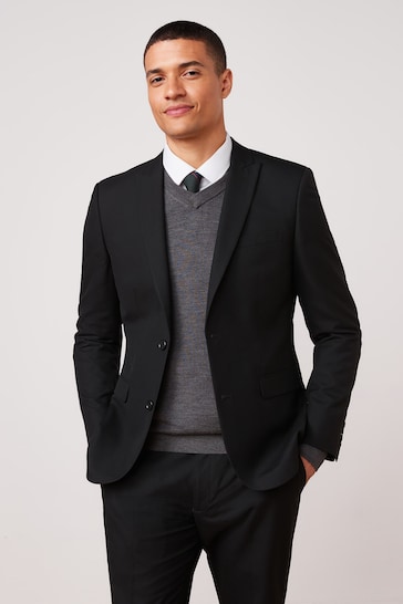 Black Slim Two Button Suit Jacket