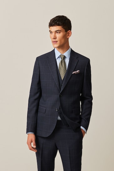 Navy Blue Slim Fit Prince of Wales Check Suit Jacket