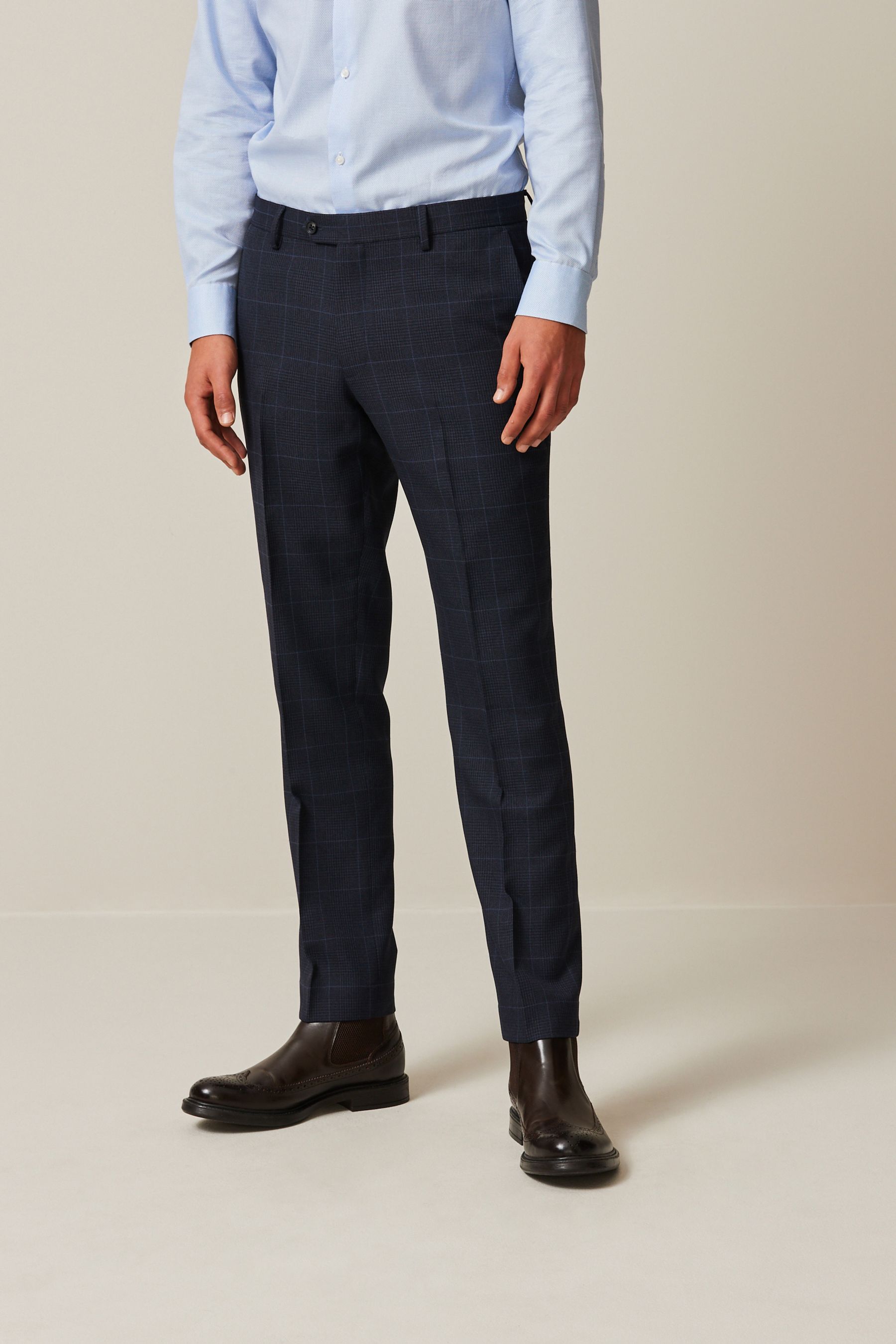 Buy Navy Blue Slim Fit Prince of Wales Check Suit Trousers from the ...