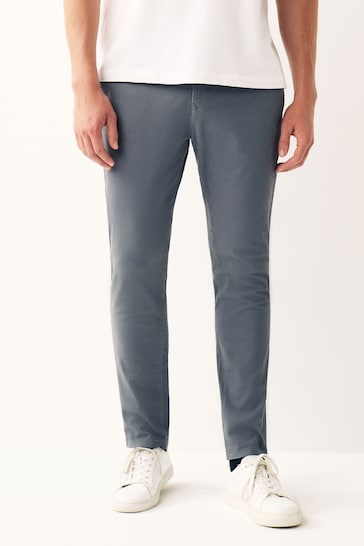 Blue Grey Skinny Fit Stretch Chino Trousers