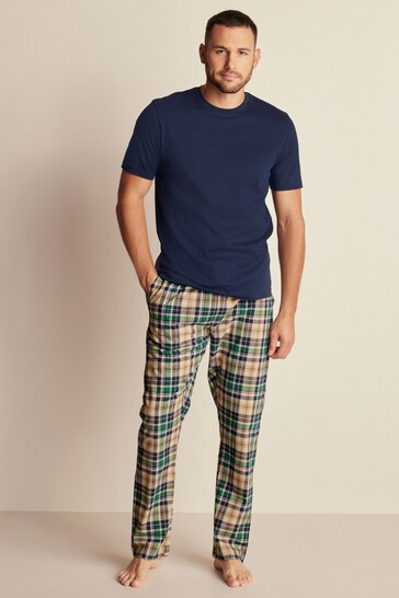 Navy Blue/Stone Natural Check Lightweight Pyjamas Set