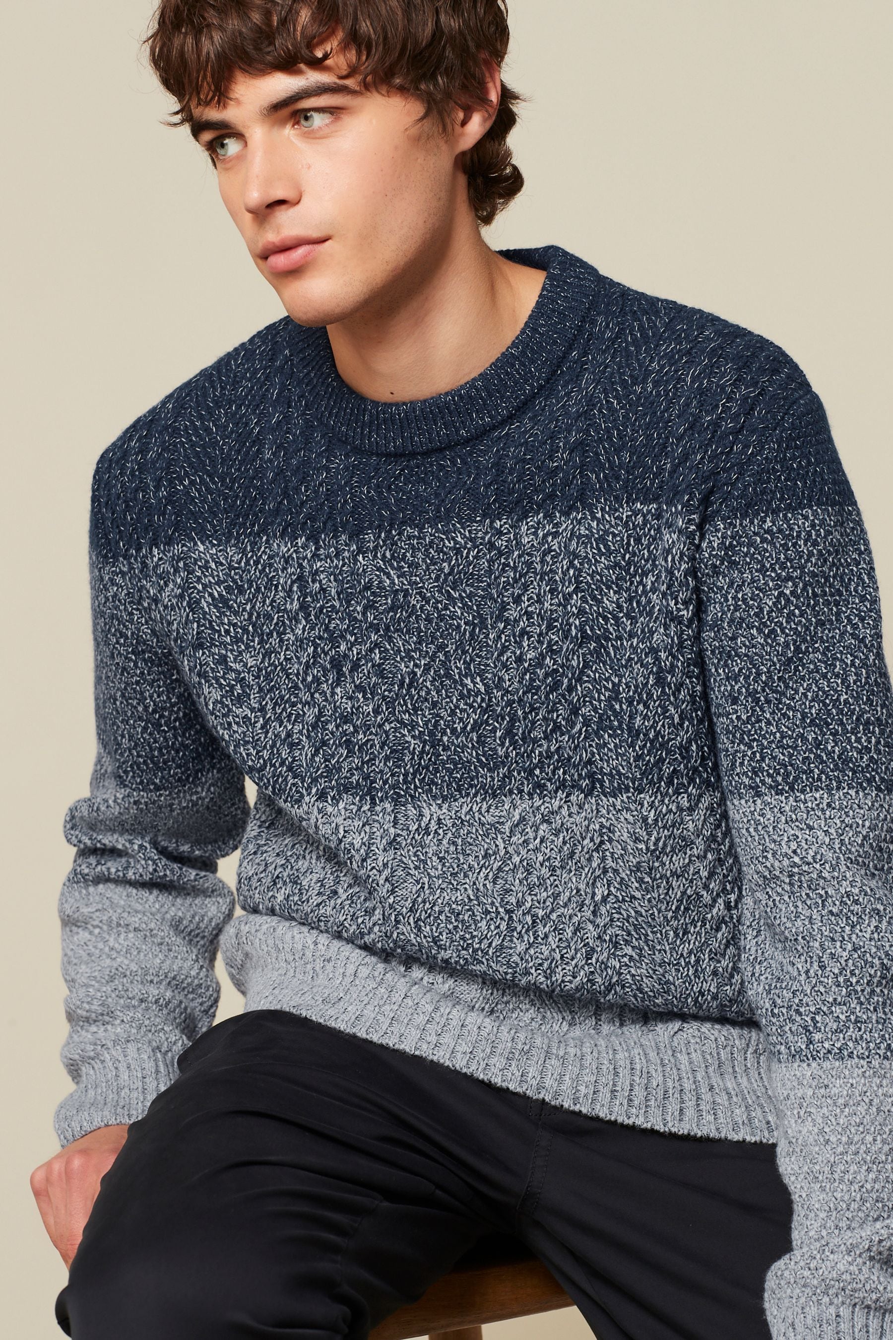 Buy Blue/Grey Regular Ombre Cable Jumper from the Next UK online shop