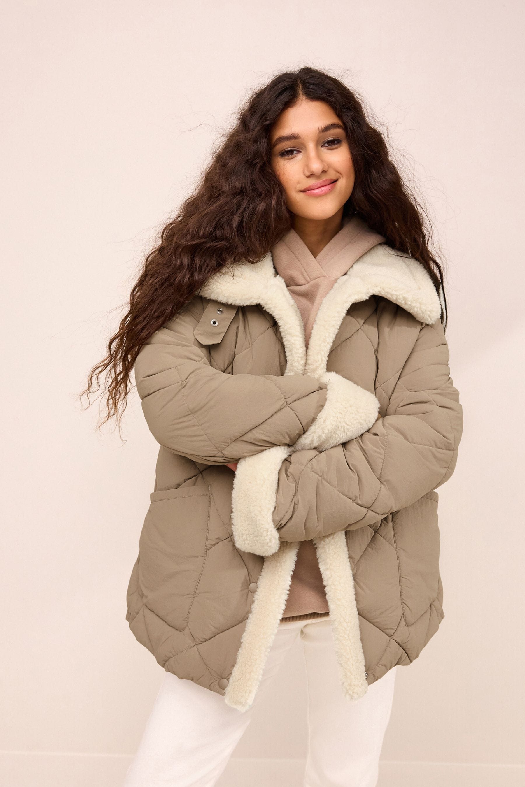 Faux fur lined outlet quilted puffer jacket
