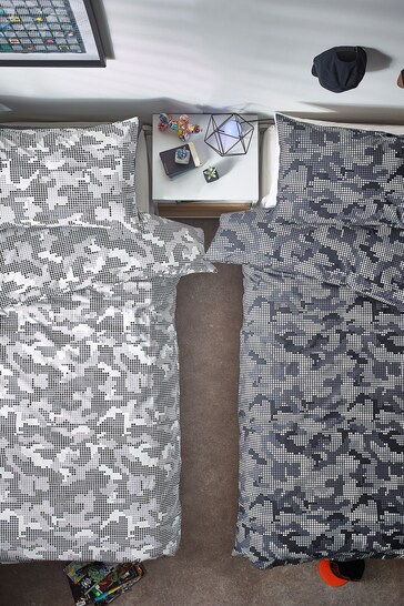 2 Pack Mono Pixel Camo Duvet Cover and Pillowcase Set