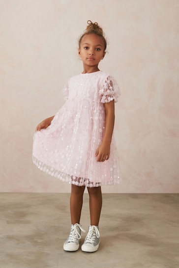 Pink Sequin Flower Sequin Shimmer Party Dress (3-16yrs)
