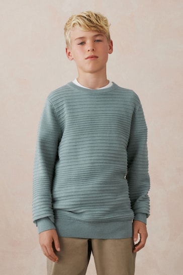 Blue Knitted Ripple Crew Jumper (3-16yrs)