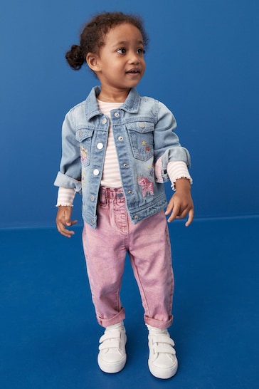 Buy Mid Blue Denim Embroidered Unicorn Jacket (3mths-7yrs) from the ...