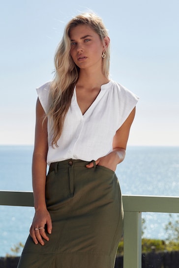 Buy White Linen Blend Button Down Relaxed Sleeve Top from the Next UK online shop
