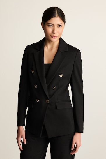 Black Ponte Fitted Double Breasted Blazer