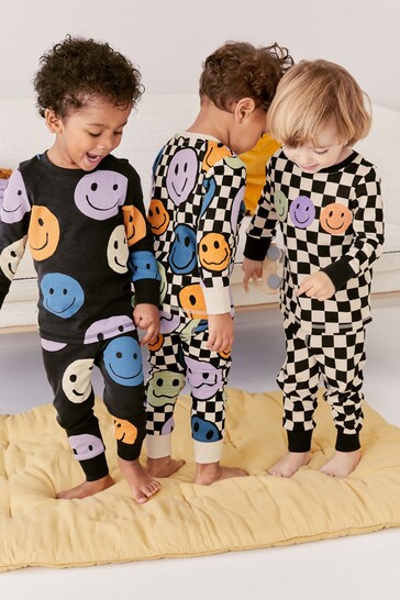 Black/White 3 Pack Smiley Face Snuggle Pyjamas (9mths-8yrs)