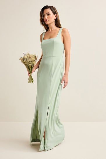 Sage Green Square Neck Bridesmaid Maxi Dress