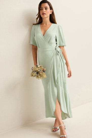Sage Green Wrap Front Bridesmaid Maxi Dress