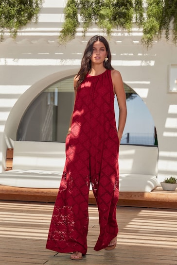 Buy Red Sleeveless Crochet Jumpsuit from the Next UK online shop