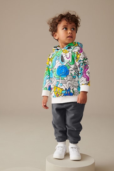 Blue/Charcoal Grey All Over Print Graffiti Hoodie And Joggers Set (3mths-7yrs)