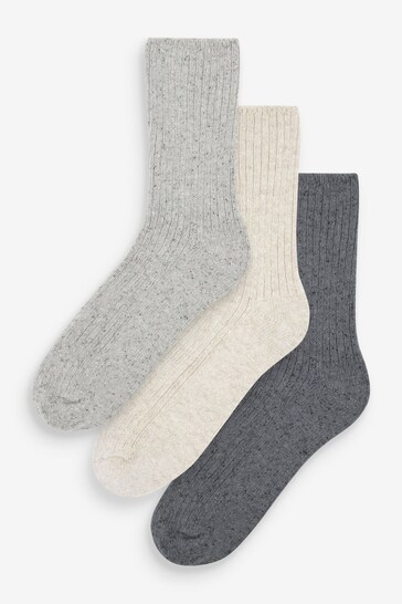 Grey Thermal Wool Blend Ankle Socks With Silk 3 Pack