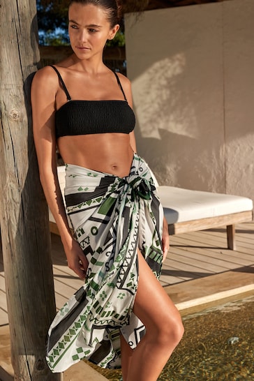 White Geo Sarong Beach Skirt Cover-Up
