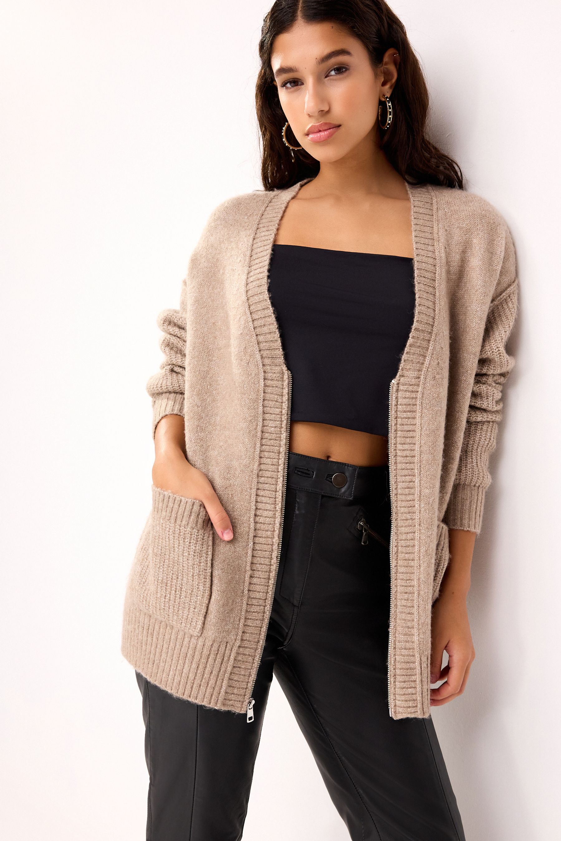 Buy Camel Brown Pocket Detail Zip Through Cardigan from Next Ireland