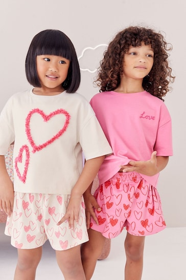 Pink/White Confetti Heart Short Pyjamas 2 Pack (3-16yrs)