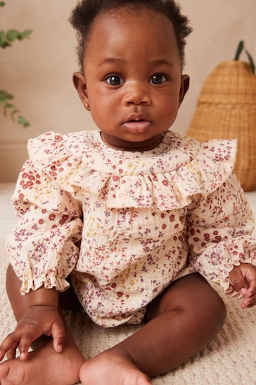 Beige Ditsy Floral Baby Bloomer Romper (0mths-3yrs)