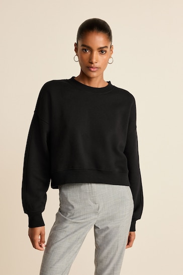 Solid Black Shorter Length Heavyweight Brushed Sweatshirt
