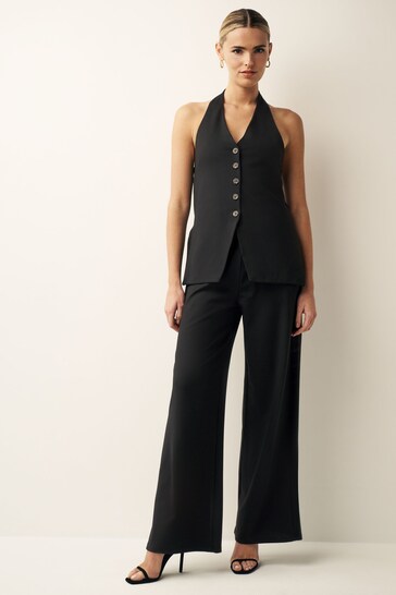 Black Tailored Jersey Wide Leg Trousers