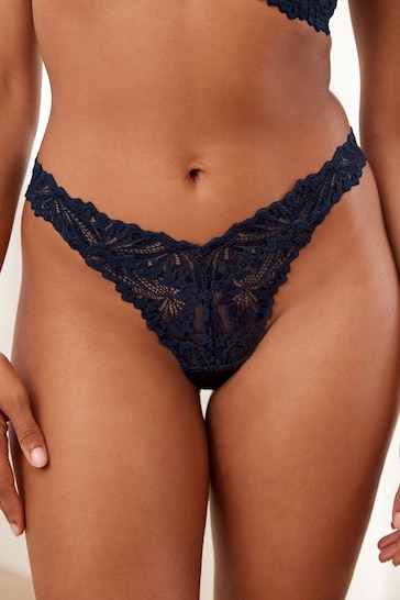 Navy Blue Thong Comfort Lace Knickers