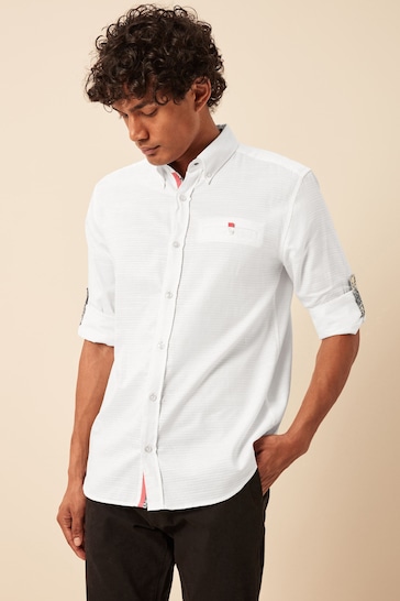 White Textured Trimmed Long Sleeve Shirt