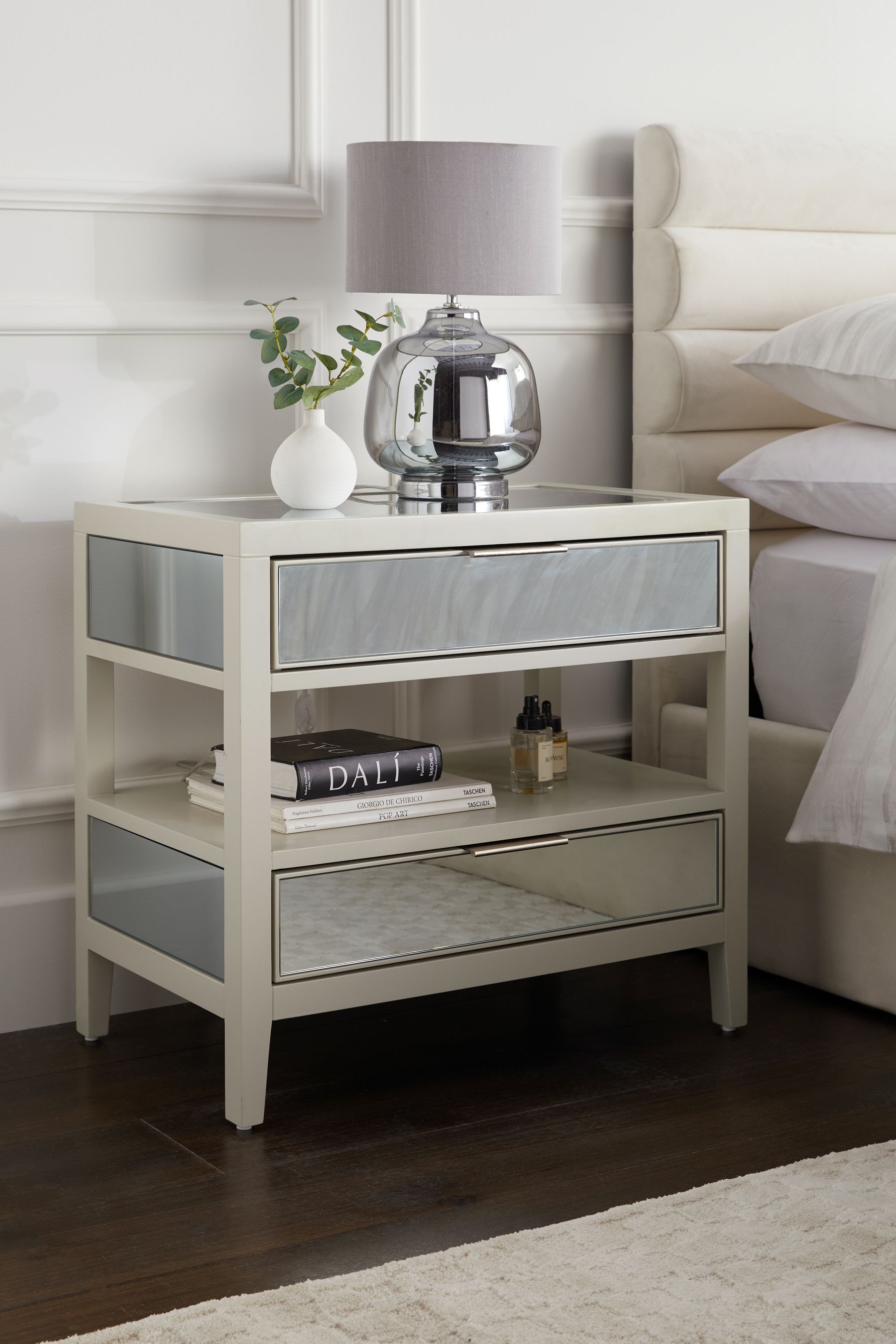 Wide shop mirrored nightstand