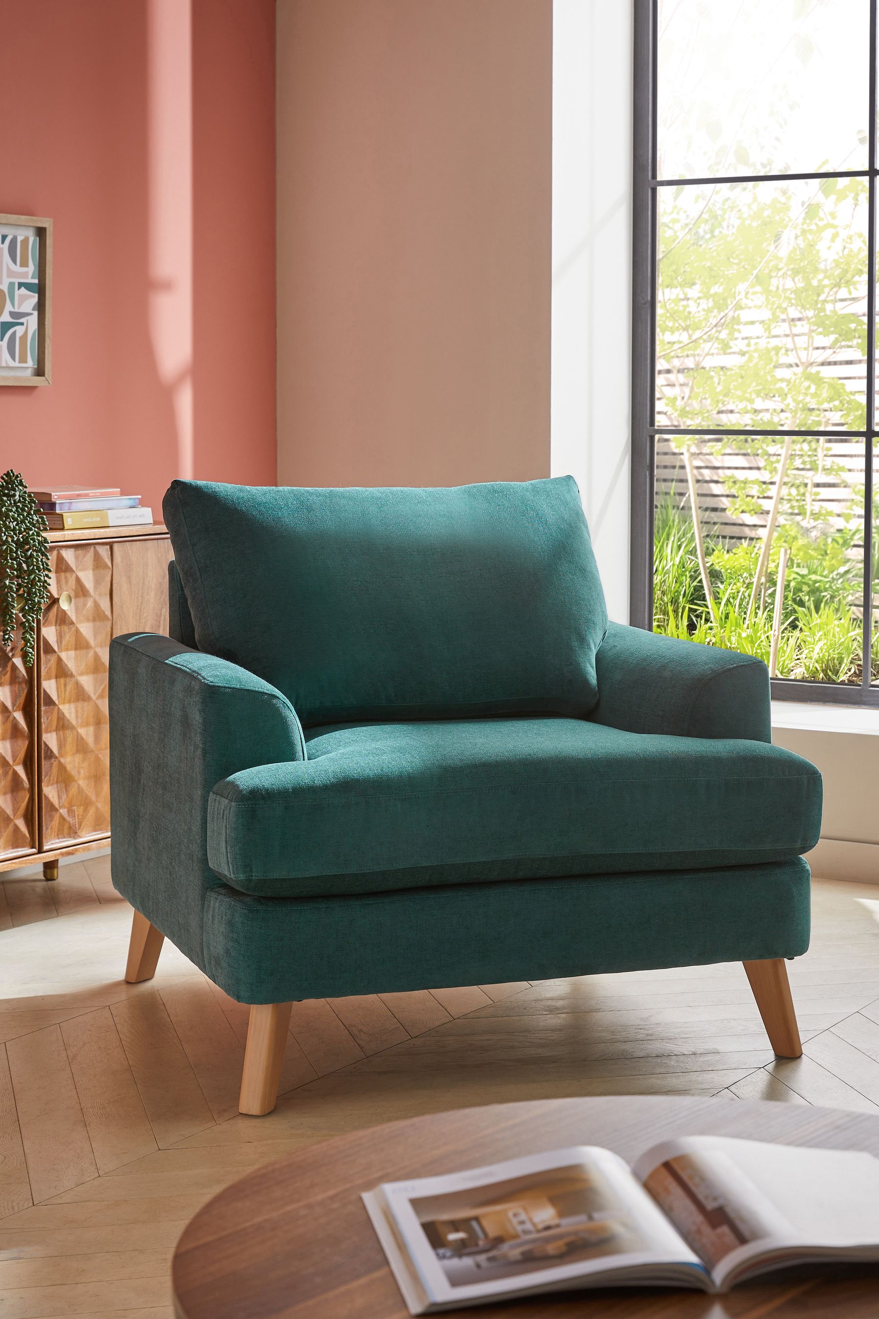 Teal armchair with ottoman sale