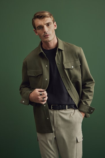 Khaki Green Premium Texture Jersey Shacket