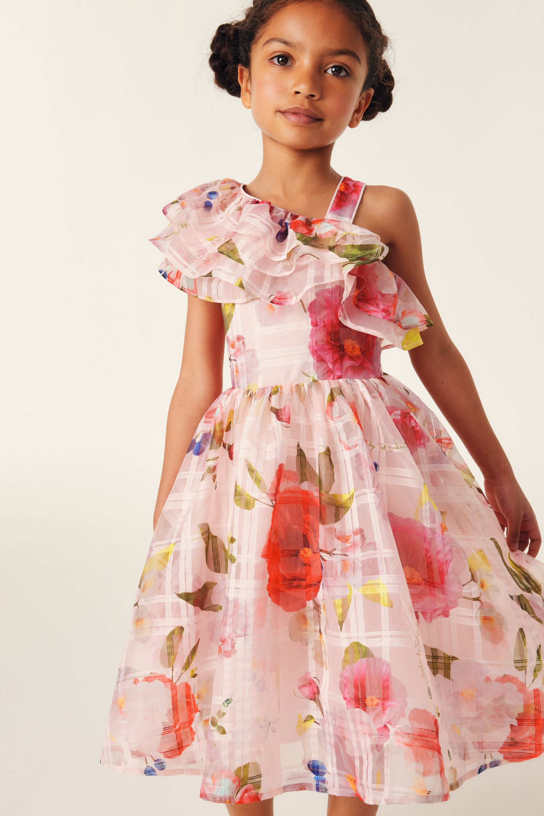 Baker by Ted Baker Pink Floral One Shoulder Burnout Dress